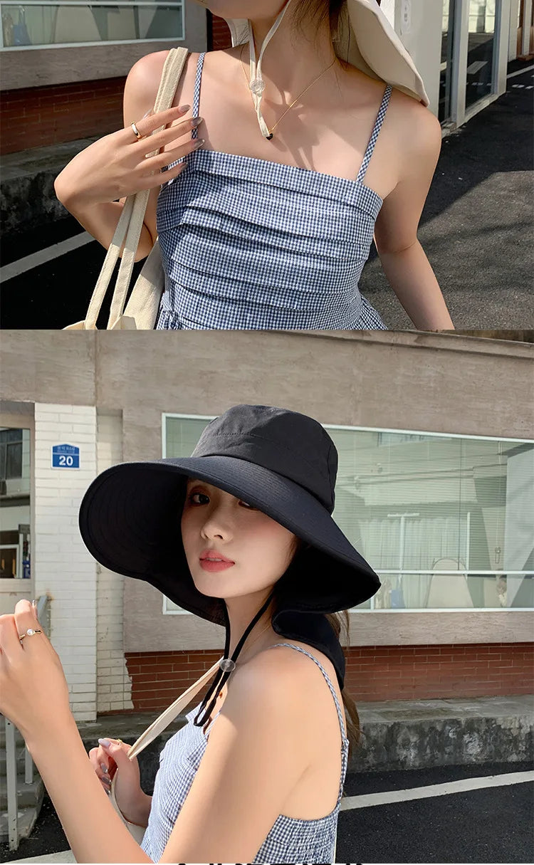 Outdoor Sun Bucket Hat for Women Girls Fishing Hat Wide Brim Bucket Hat with Neck Cover 50+ UPF Protection Safari Cap