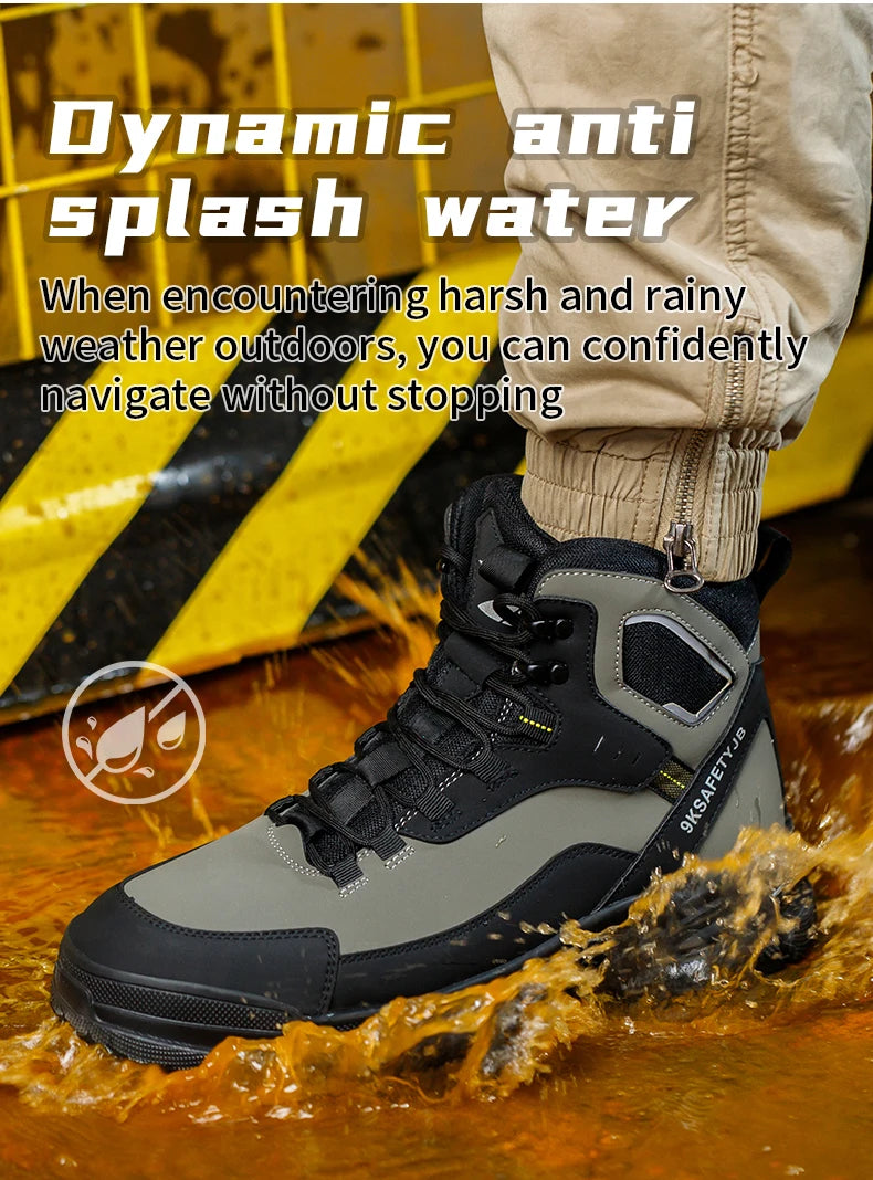 Man Safety Shoes Puncture-Proof Work Sneaker Waterproof Work Shoes Steel Toe Shoes Safety Boots Indestructible Shoes Lightweight