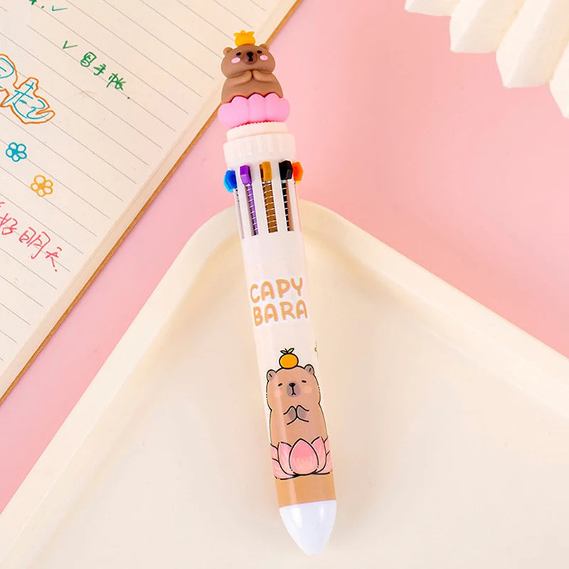 10 Colors Ballpoint Pen Capybara 0.5mm Colorful Ink Gel Pens Silicone Kawaii Pens School Office Supplies Stationery