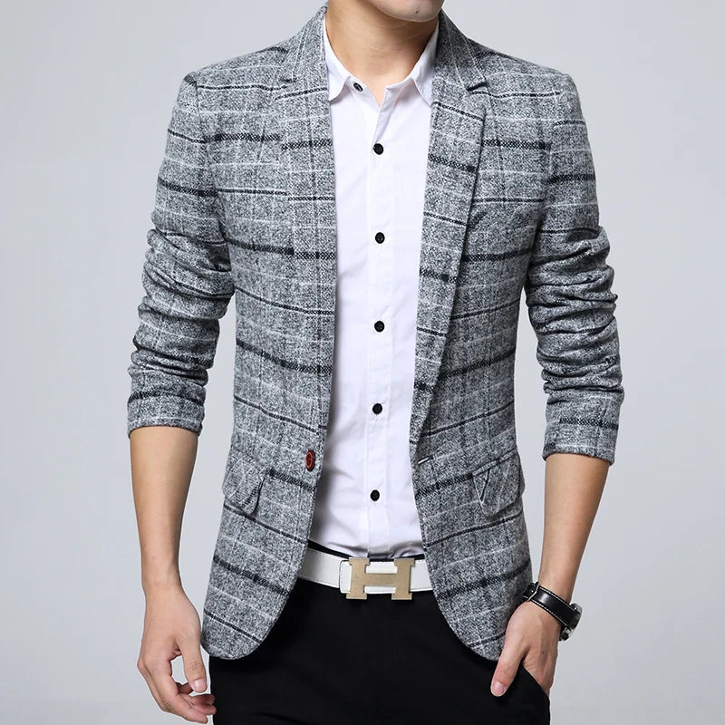 Men's Suit Coat Business Casual Small Suit Spring And Autumn New Professional Clothes Formal Men's Top Fashion Plaid Dress