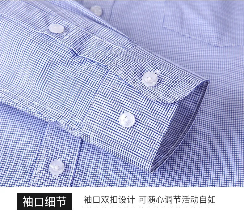 Four seasons new men's long sleeve thin check shirt business casual social wear easy to take care of perspiration breathable