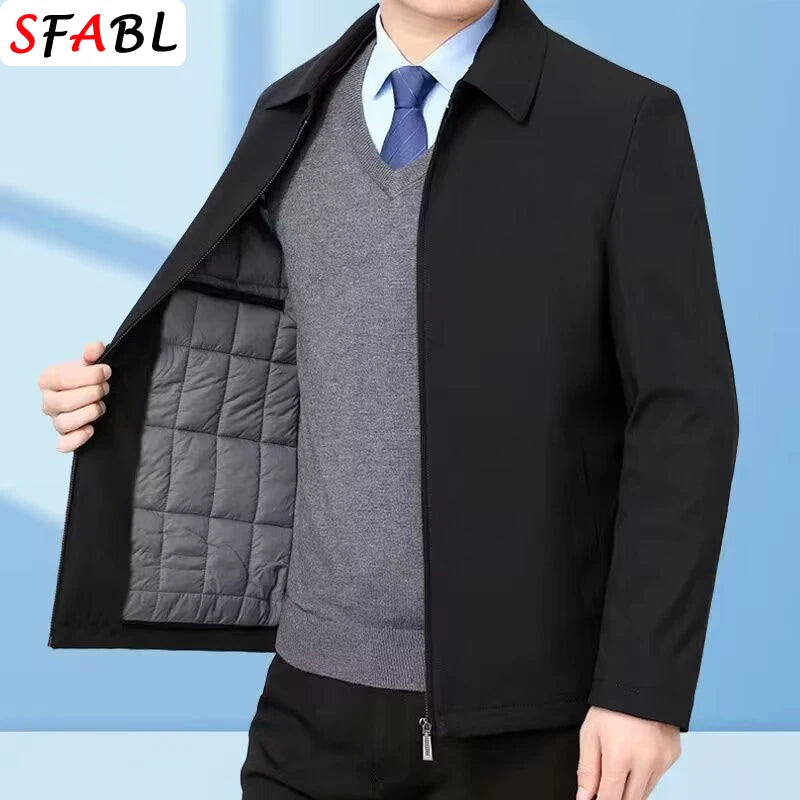 Warm Padded Blazers for Men's Winter Jacket Luxury Casual Winter Jackets for Men Formal Business Office Dress Coat Outwear Black