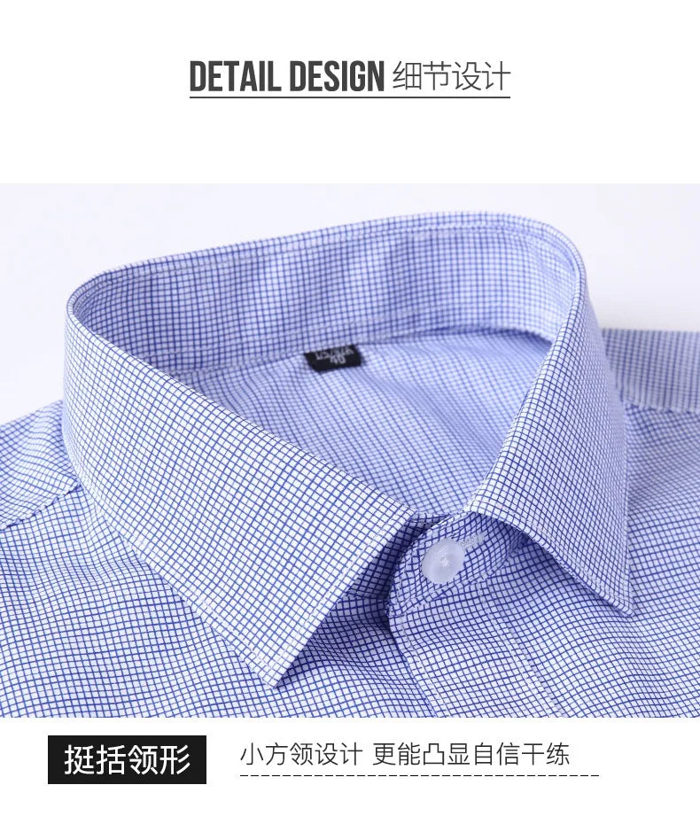 Four seasons new men's long sleeve thin check shirt business casual social wear easy to take care of perspiration breathable