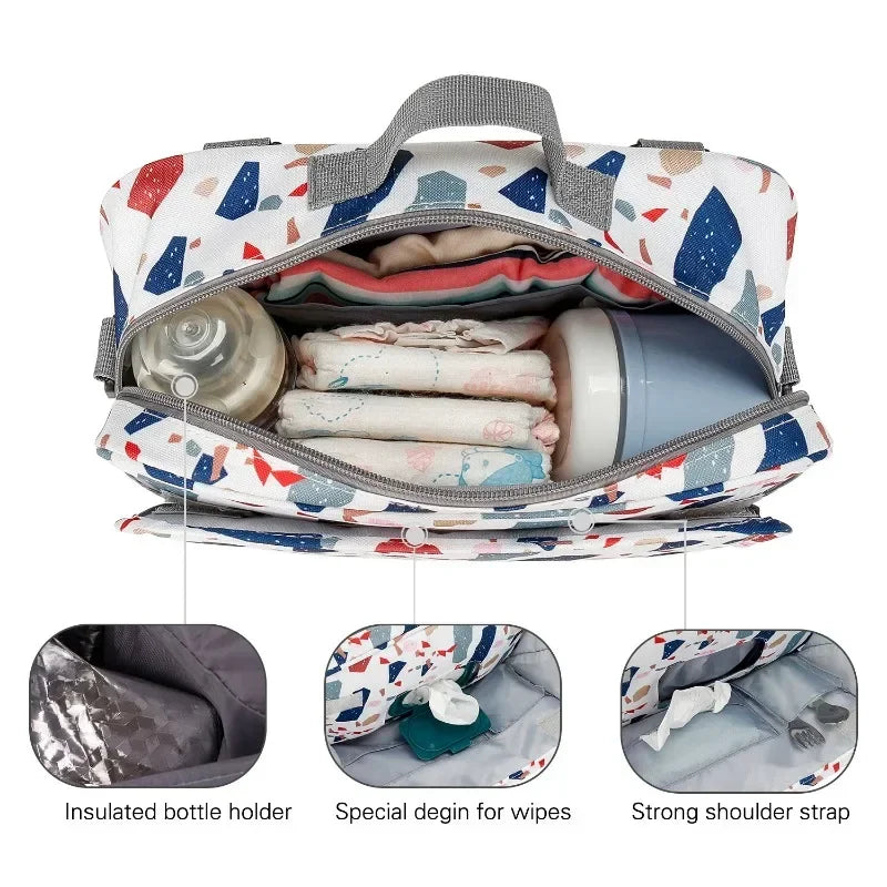 2024 Mommy with Baby Outdoor Travel New Waterproof Printed Cart Bag Storage Hanging Bag Diaper Bag Mommy Bag