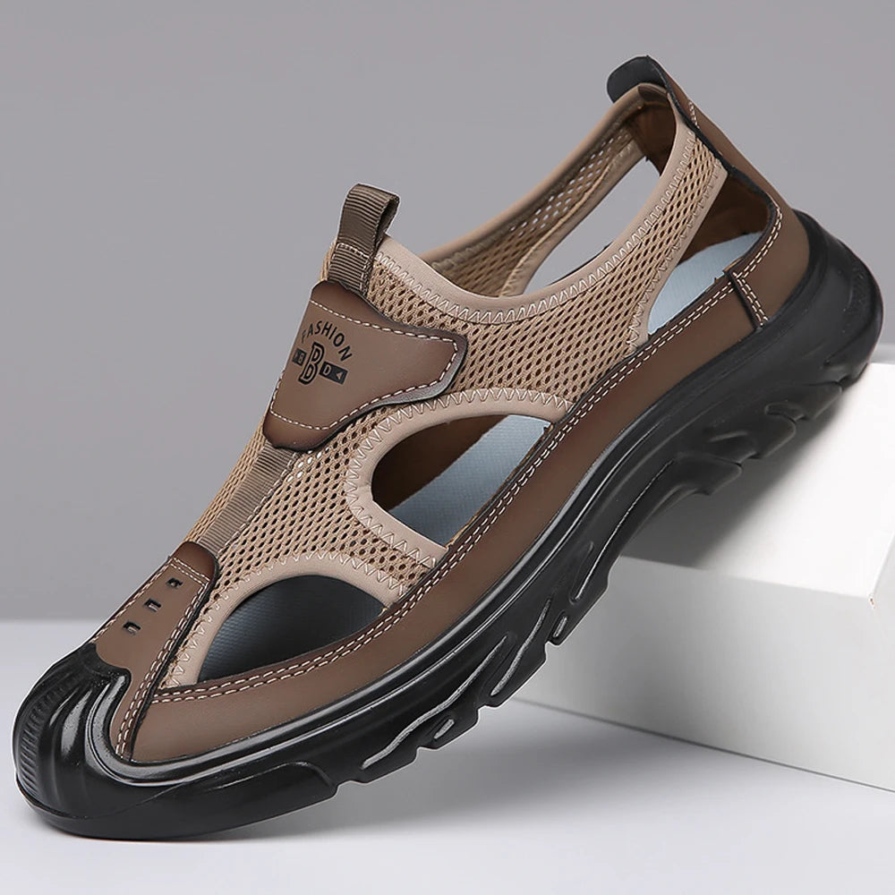 Summer Breathable Men's Baotou Sandals Hollowed Out Mesh Shoes Outdoor Non-slip Lightweight Sports Casual Beach Shoes