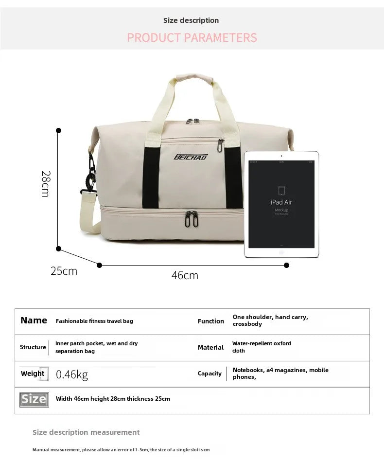 Expandable Travel Duffle Bag for Women, Sports Handbag, Fitness Bag, Large Capacity, One Shoulder Weekend Overnight Bag