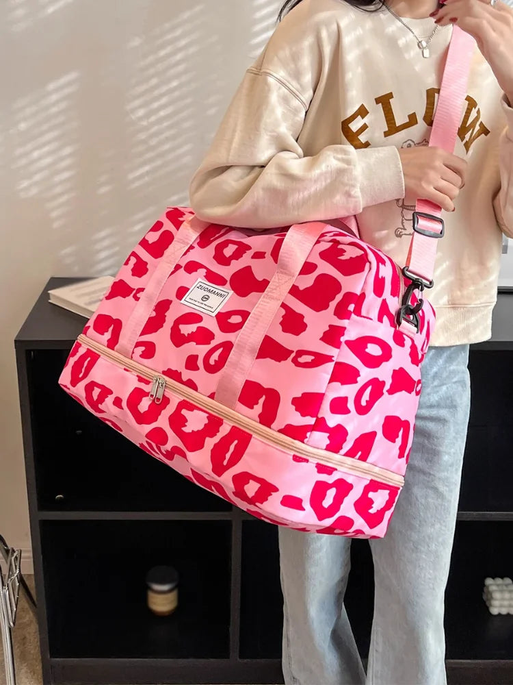 Spacious & Durable Women's Carry-On Travel Bag with Animal Print Nylon Large Capacity Sports Gym Bag Weekend Overnight Bag