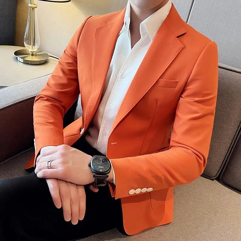 Men's Suit Business Jackets Thin Slim Fit Male Dress Blazer Coat Spring Autumn Simple Breasted Handsome Gentleman Vintage Casual