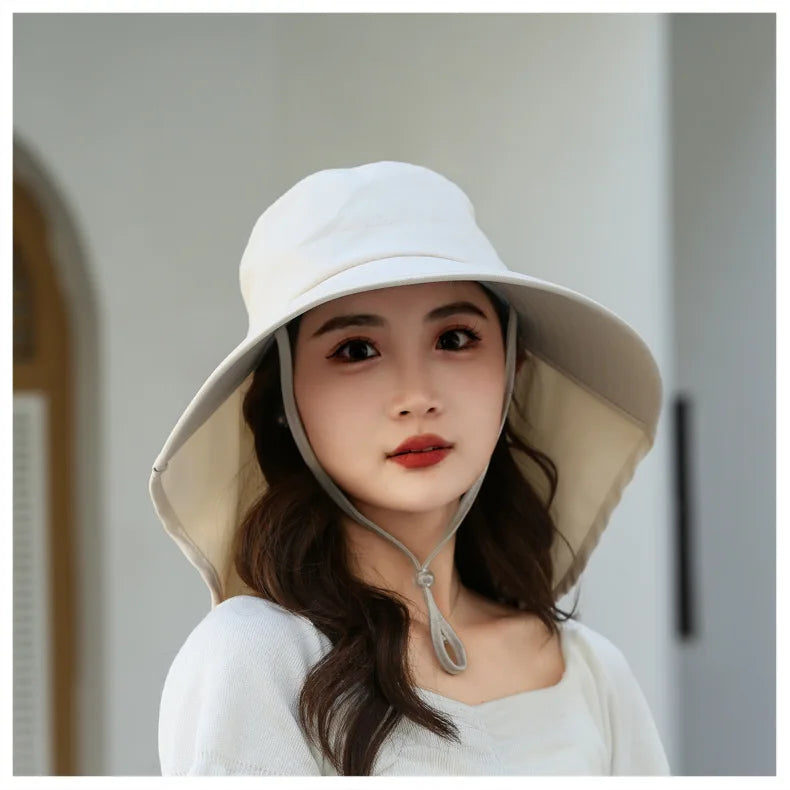 Outdoor Sun Bucket Hat for Women Girls Fishing Hat Wide Brim Bucket Hat with Neck Cover 50+ UPF Protection Safari Cap