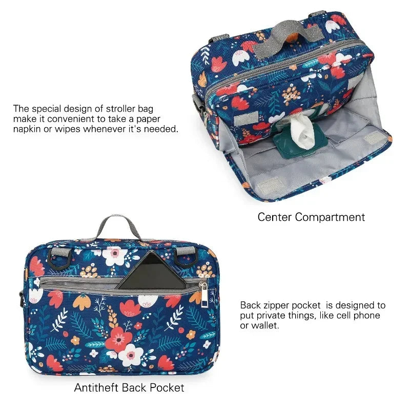 2024 Mommy with Baby Outdoor Travel New Waterproof Printed Cart Bag Storage Hanging Bag Diaper Bag Mommy Bag