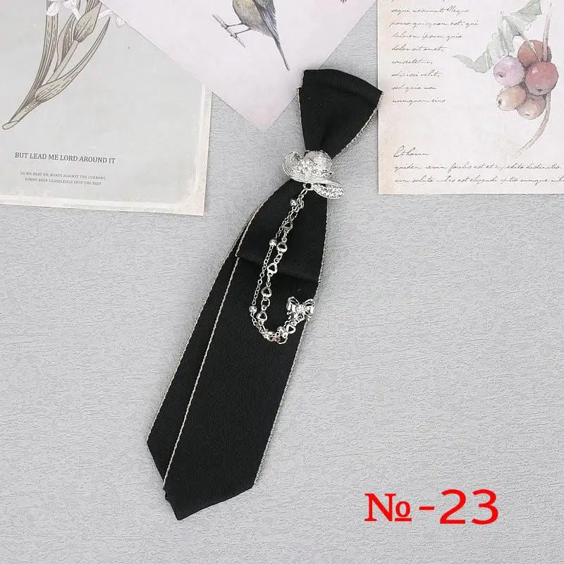Hand Made Black Ribbon Tie Crystal Rhinestone Jewelry Men Shirts Hot New Girl Boys Collar Neck Ties School Uniform Women Necktie