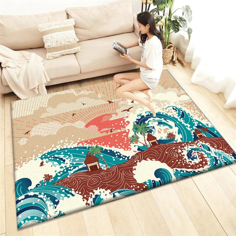 Japanese Style Printed Carpet Living Room Home Decor Sofa Table Rug Anti Slip Chair Cushion Lounge Mat Picnic Camping Ar