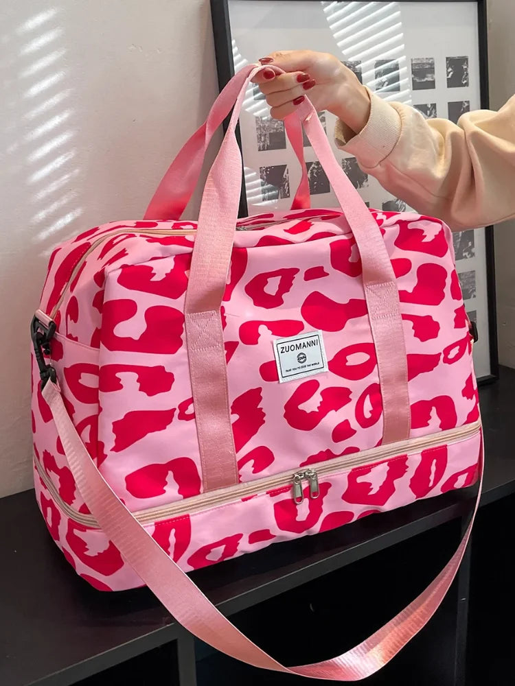 Spacious & Durable Women's Carry-On Travel Bag with Animal Print Nylon Large Capacity Sports Gym Bag Weekend Overnight Bag