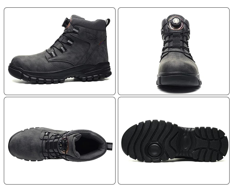 Rotating Button Work Shoes for Men Anti Puncture Work Sneakers Waterproof Work Safety Shoes Non Slip Steel Toe Tactical Boots