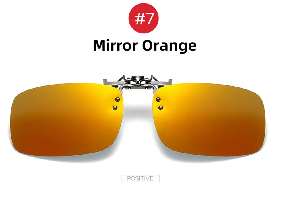 VIVIBEE Mirror Blue Flip Up Clip on Sunglasses Fishing Men Square Polarized Lens Metal Night Vision Driving UV400 Women Glasses