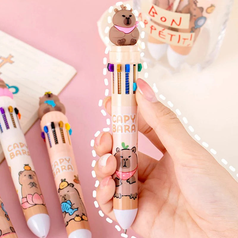 10 Colors Ballpoint Pen Capybara 0.5mm Colorful Ink Gel Pens Silicone Kawaii Pens School Office Supplies Stationery