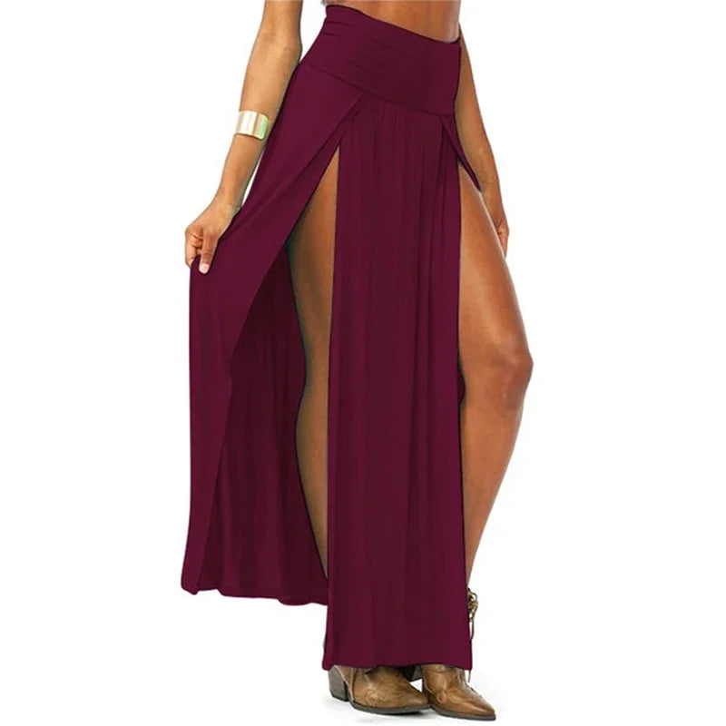 New Arrival High Waisted Sexy Womens Double Slits Summer Solid Long Maxi Skirt Wholesale 51 Valentine's Day Gifts