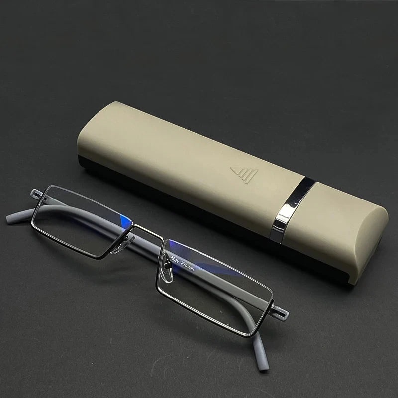 May Flower TR90 Presbyopic Glasses Man Blue Light Reading Glasses Men Metal Square Glasses For Sight Plus Lenses +1.75+2.25+2.75