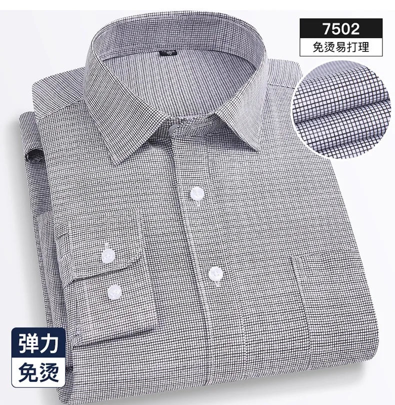 Four seasons new men's long sleeve thin check shirt business casual social wear easy to take care of perspiration breathable