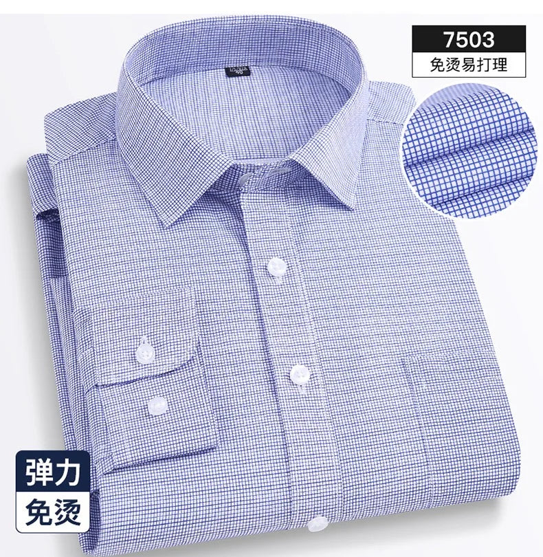 Four seasons new men's long sleeve thin check shirt business casual social wear easy to take care of perspiration breathable