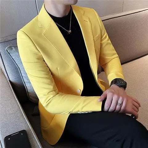 Men's Suit Business Jackets Thin Slim Fit Male Dress Blazer Coat Spring Autumn Simple Breasted Handsome Gentleman Vintage Casual