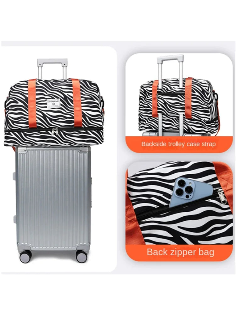Spacious & Durable Women's Carry-On Travel Bag with Animal Print Nylon Large Capacity Sports Gym Bag Weekend Overnight Bag