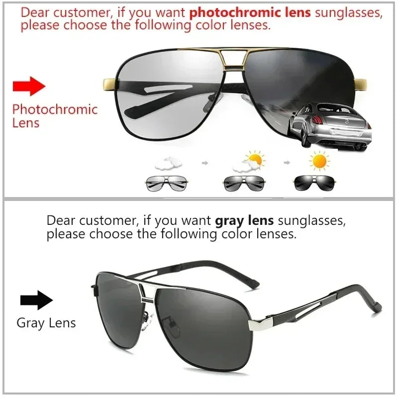 1PC Top Aluminum Magnesium Square Polarized Photochromic Sunglasses Men Sun Glasses Safety Driving Oculos De Sol Masculino