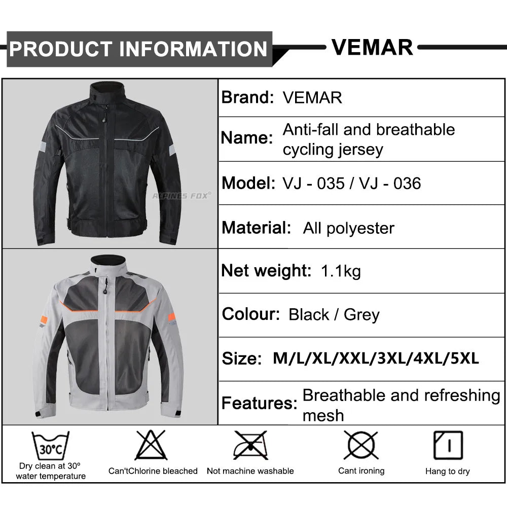 Vemar Summer Men Motorcycle Jacket Motocross Protective Gear Jacket Coat Male Racing Reflective Oxford Clothing Motorbike Jacket