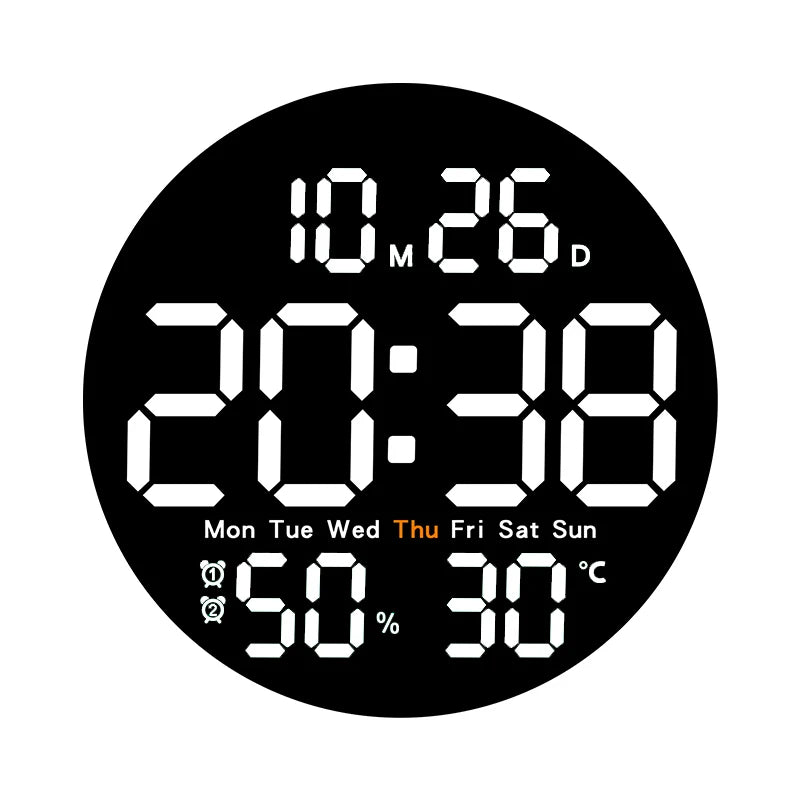 10 Inch Remote Control Digital Wall Clock Temperature Humidity Date Week Timing Countdown 2 Alarm Auto Dimmer LED Alarm Clock