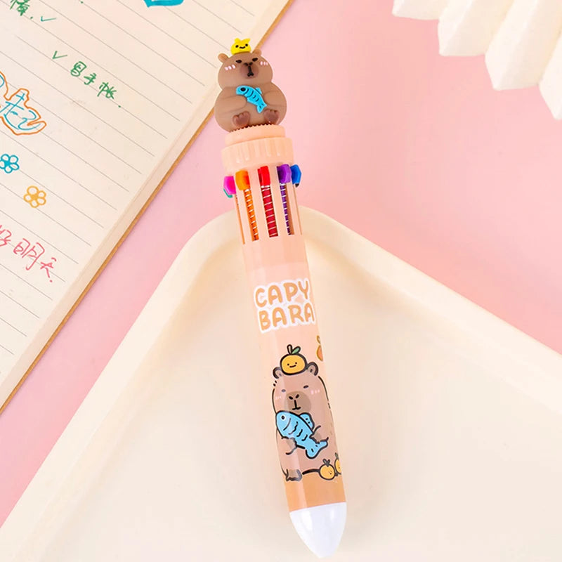 10 Colors Ballpoint Pen Capybara 0.5mm Colorful Ink Gel Pens Silicone Kawaii Pens School Office Supplies Stationery