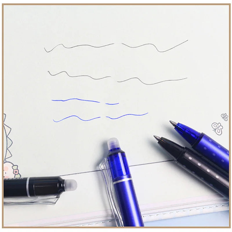 0.5mm Retractable Erasable Gel Pens Set with Refills Black Blue Gel Ink Built-in Eraser Office Supplies Exam Stationery Kit