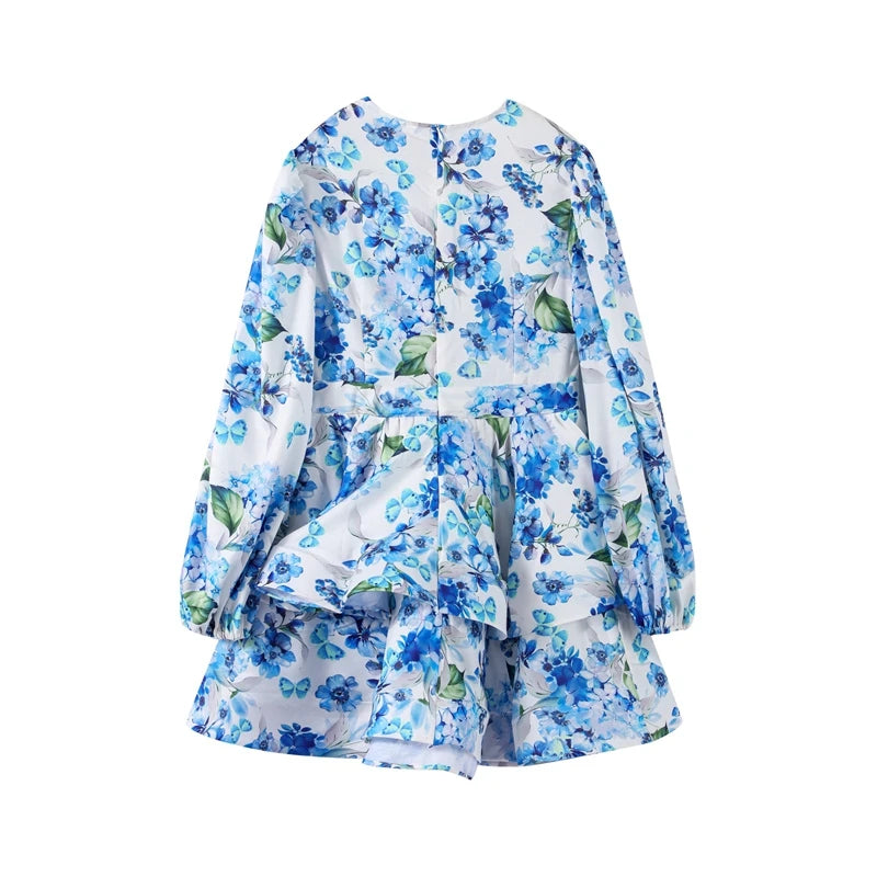 Backless Party Dress Women Elegant 3D Flower Print Sling Lace Up Ruffle A-line Mini Evening Dresses Female 2025 Summer Swimwears
