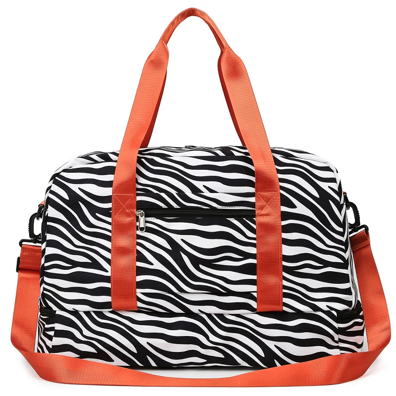 Spacious & Durable Women's Carry-On Travel Bag with Animal Print Nylon Large Capacity Sports Gym Bag Weekend Overnight Bag