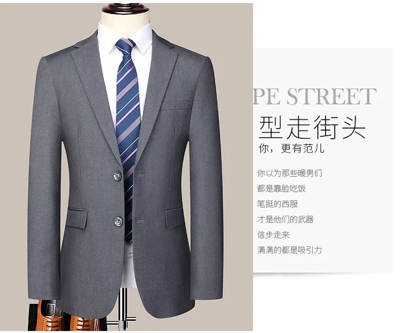 Men's 2024 Slim-fit Two-button Business Suit Professional Work Formal Two-piece Set Trousers Included S-6XL