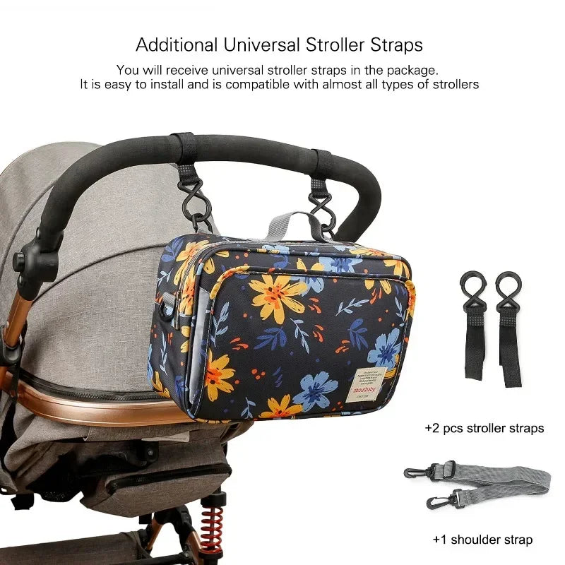 2024 Mommy with Baby Outdoor Travel New Waterproof Printed Cart Bag Storage Hanging Bag Diaper Bag Mommy Bag