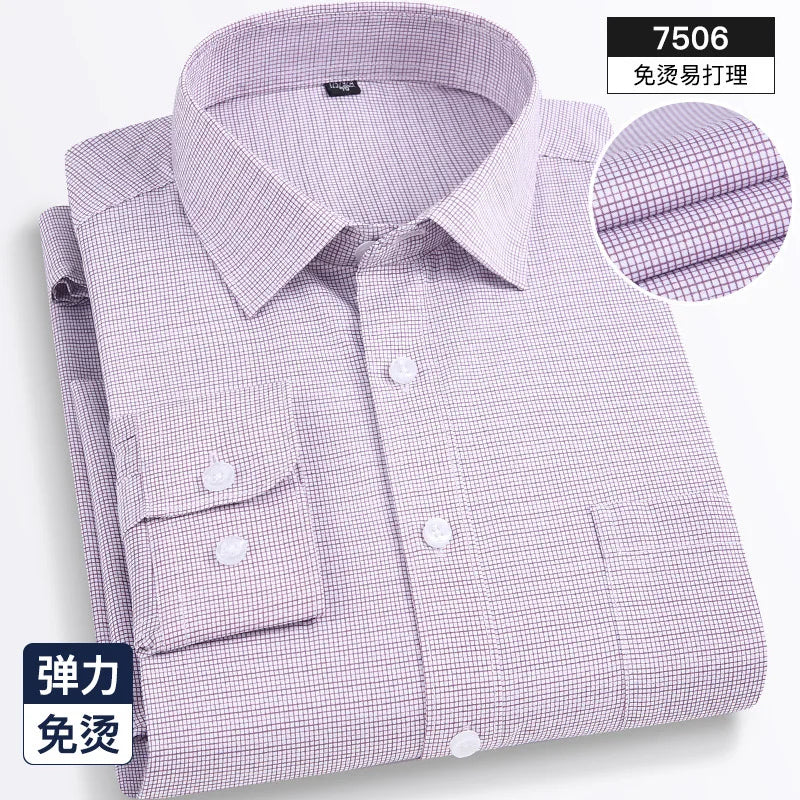 Four seasons new men's long sleeve thin check shirt business casual social wear easy to take care of perspiration breathable