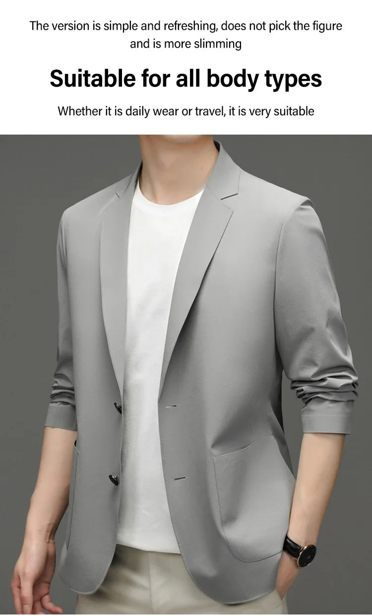 Korean Men's Suit Male Casual Slim Fit Business Jacket Spring Autumn Anti-Wrinkle Versatile Ultra-Thin Breathable High-Elastic