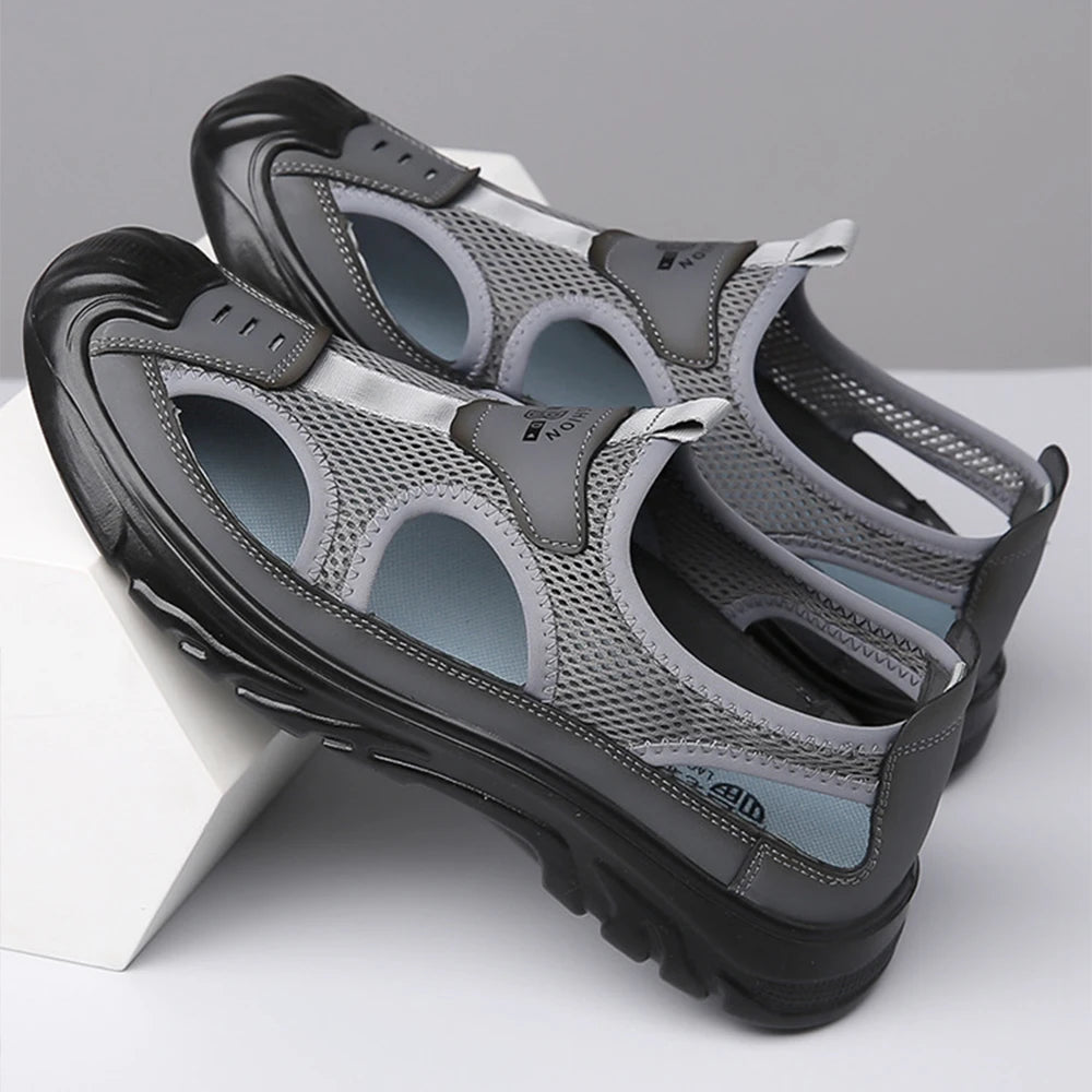 Summer Breathable Men's Baotou Sandals Hollowed Out Mesh Shoes Outdoor Non-slip Lightweight Sports Casual Beach Shoes
