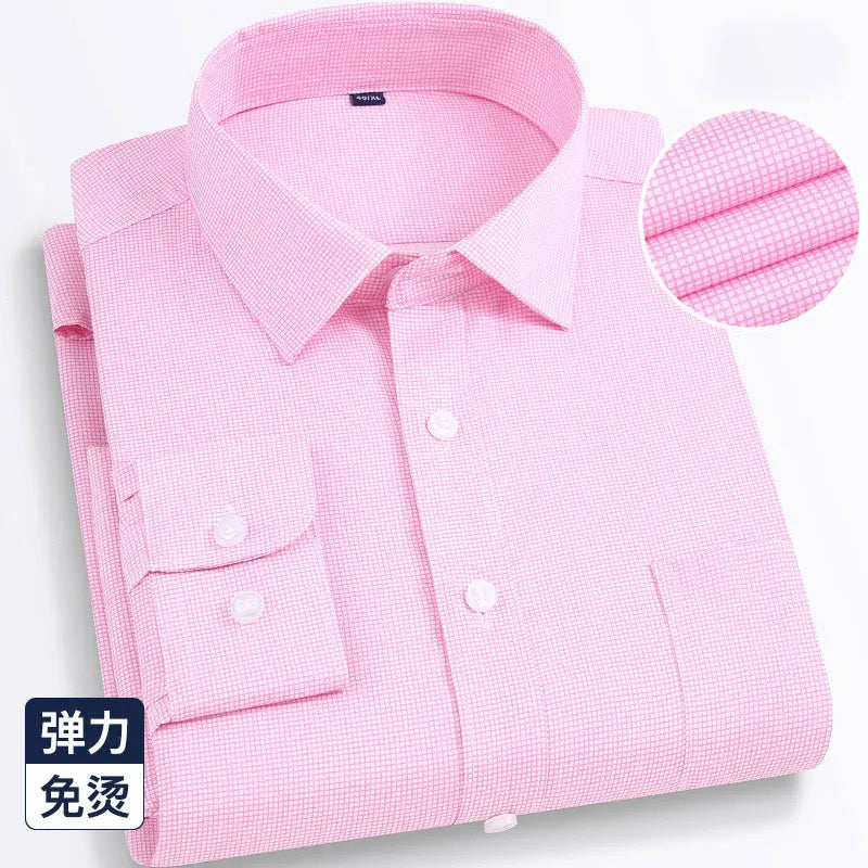 Four seasons new men's long sleeve thin check shirt business casual social wear easy to take care of perspiration breathable