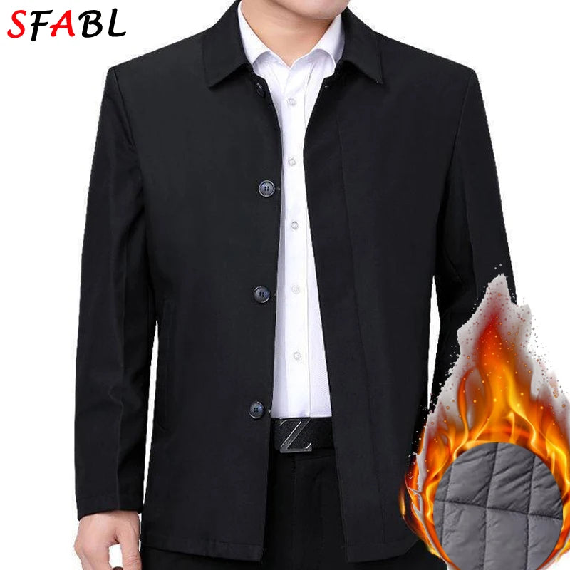 Warm Padded Blazers for Men's Winter Jacket Luxury Casual Winter Jackets for Men Formal Business Office Dress Coat Outwear Black