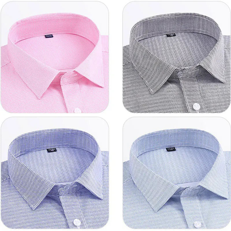 Four seasons new men's long sleeve thin check shirt business casual social wear easy to take care of perspiration breathable