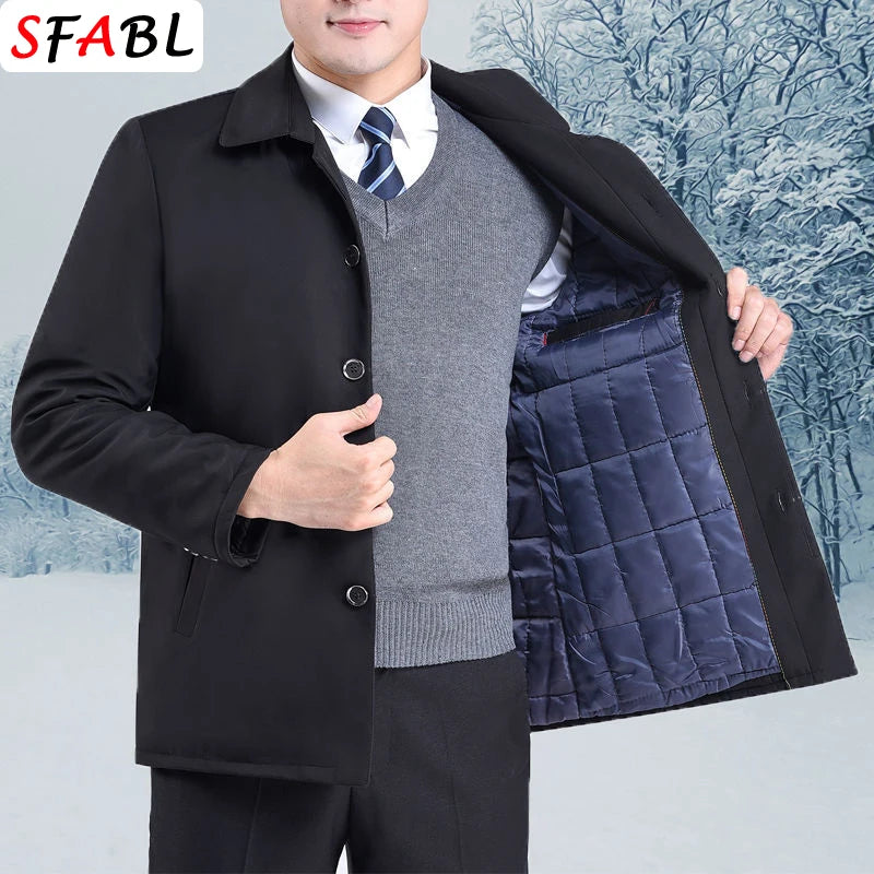 Warm Padded Blazers for Men's Winter Jacket Luxury Casual Winter Jackets for Men Formal Business Office Dress Coat Outwear Black