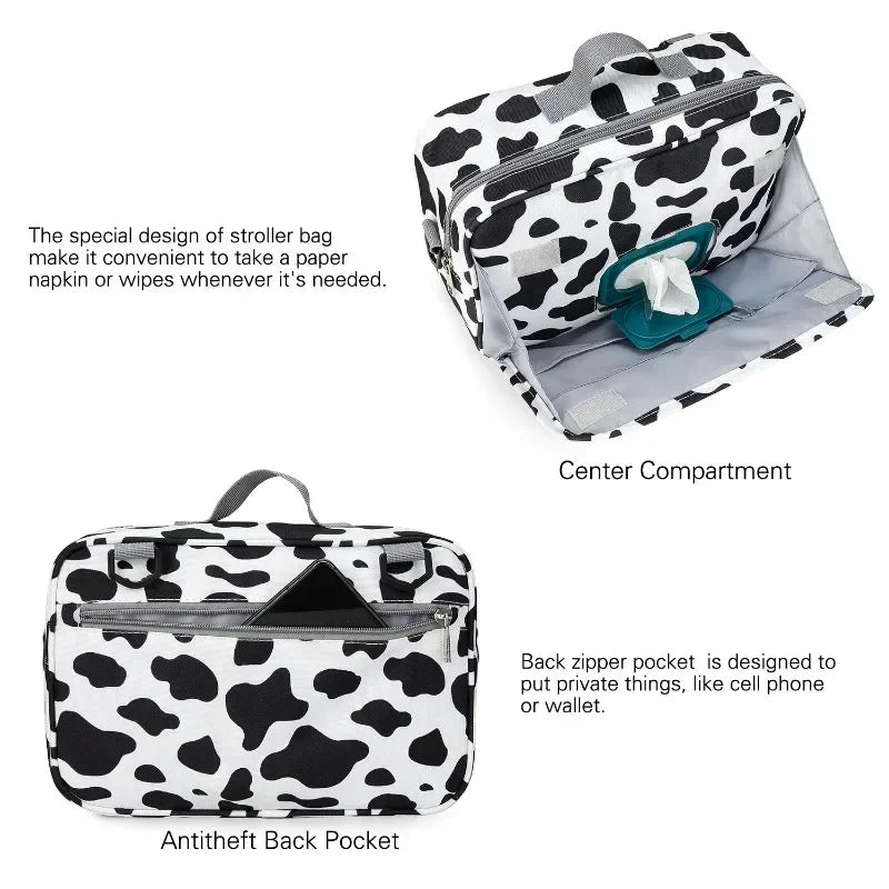 2024 Mommy with Baby Outdoor Travel New Waterproof Printed Cart Bag Storage Hanging Bag Diaper Bag Mommy Bag