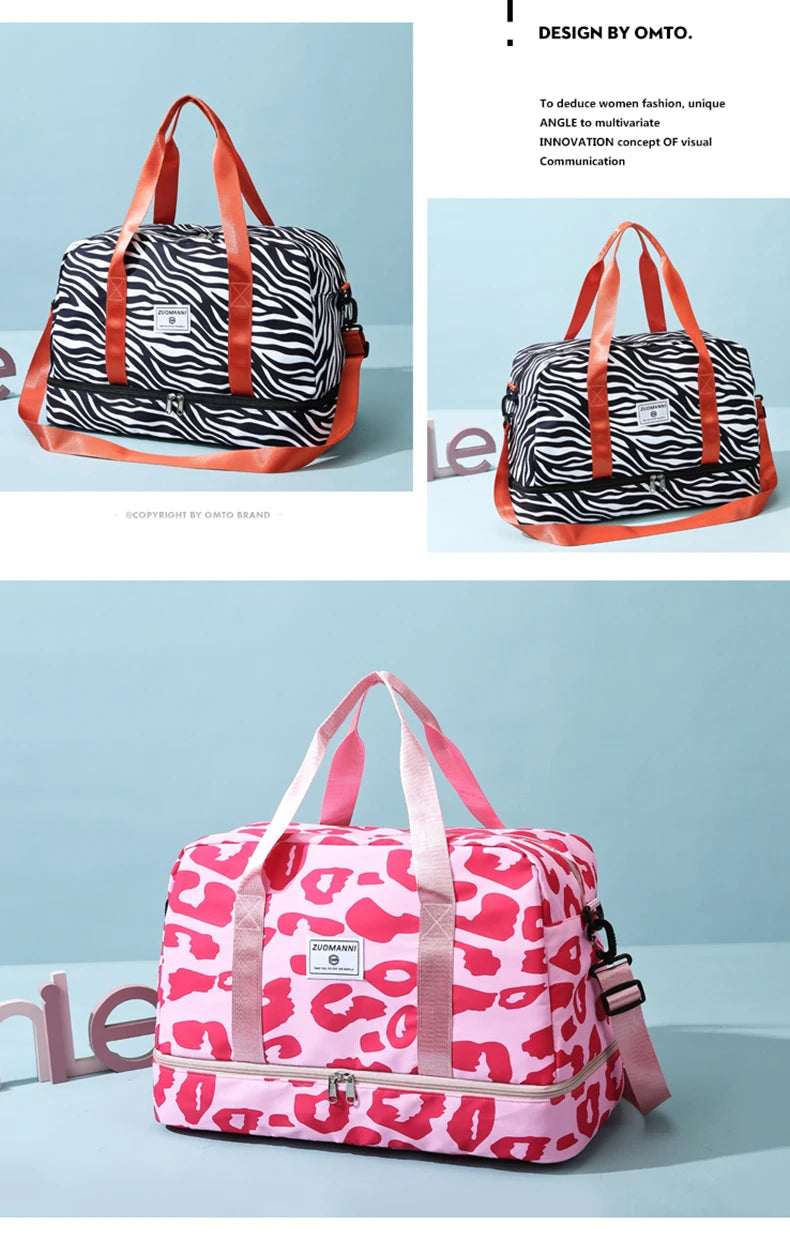 Spacious & Durable Women's Carry-On Travel Bag with Animal Print Nylon Large Capacity Sports Gym Bag Weekend Overnight Bag