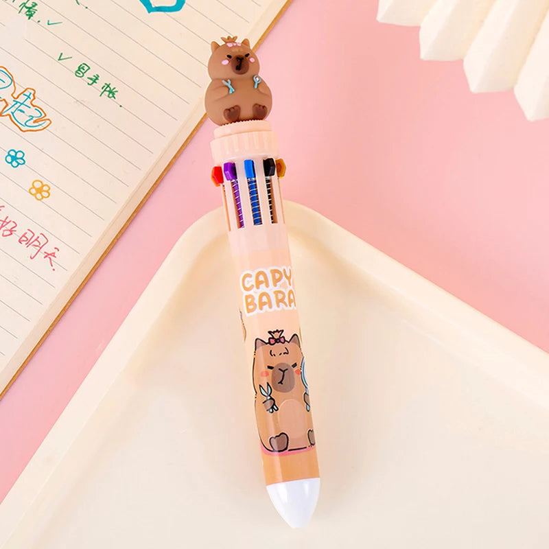 10 Colors Ballpoint Pen Capybara 0.5mm Colorful Ink Gel Pens Silicone Kawaii Pens School Office Supplies Stationery