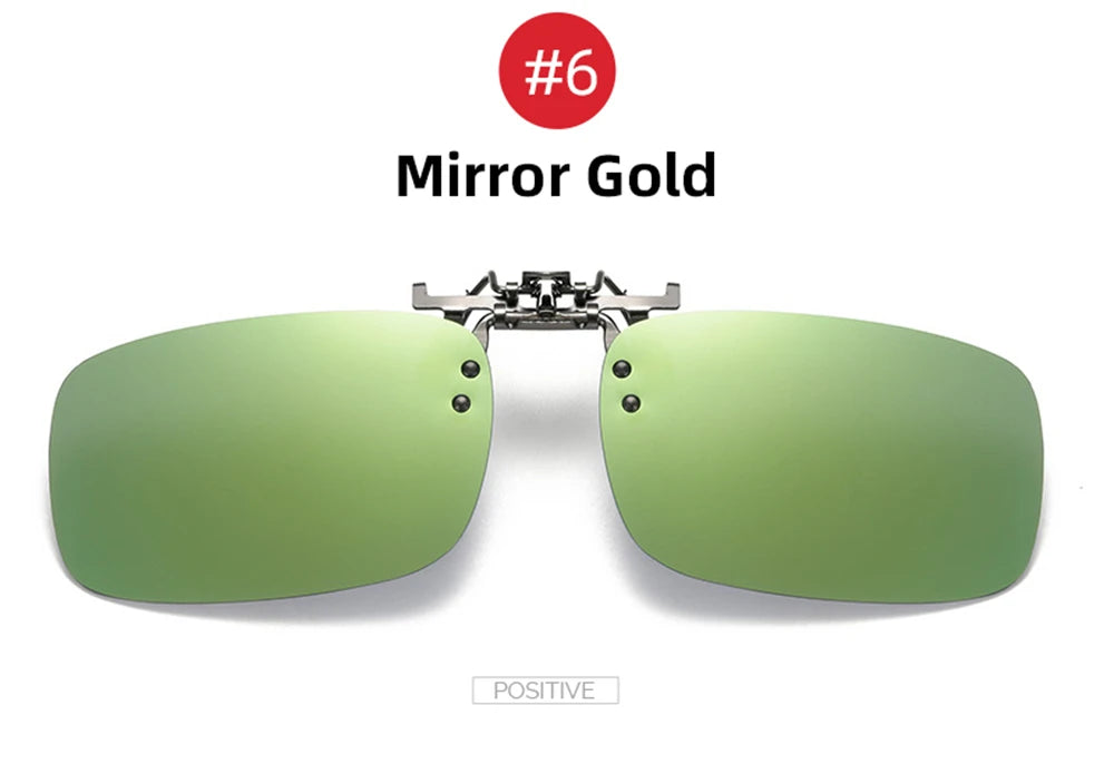 VIVIBEE Mirror Blue Flip Up Clip on Sunglasses Fishing Men Square Polarized Lens Metal Night Vision Driving UV400 Women Glasses