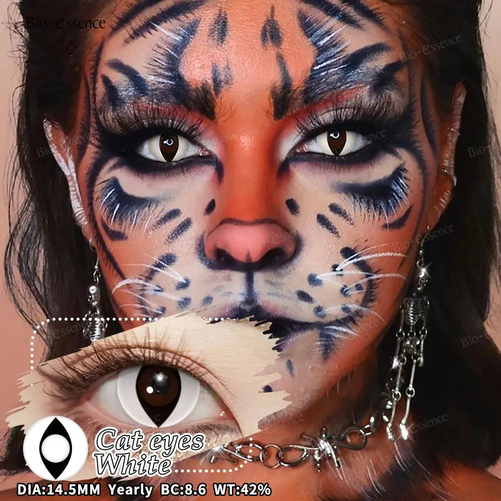 Bio-essence 2Pcs Cosplay Colored Contact Lenses Crazy White Contact Lenses Anime Black Eye Lenses Halloween Beauty Makeup Lens