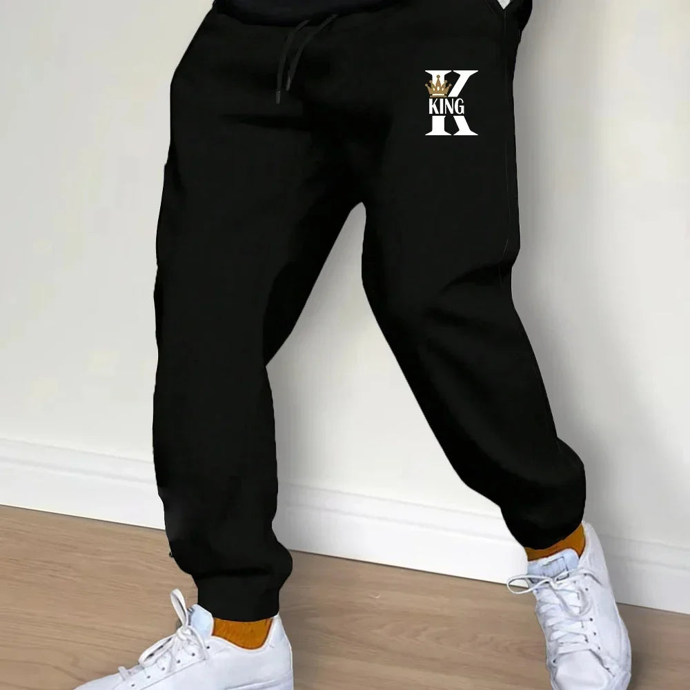 KING Printed Hoodies Suit Men's Casual Sweatershirts Pants Set Fashion Fleece Autumn Winter Jogging Pullover Sweatpants Clothing