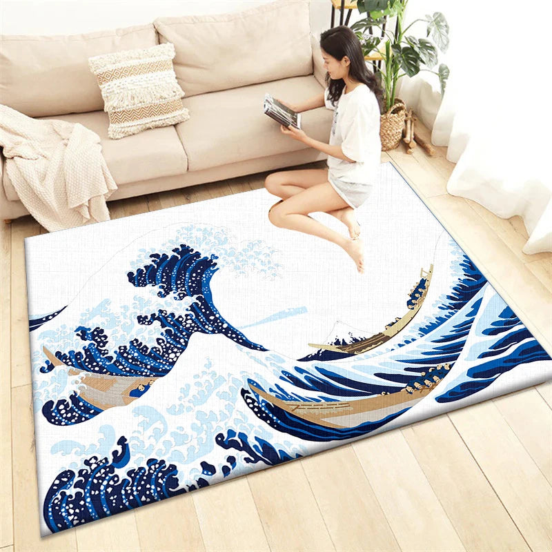 Japanese Style Printed Carpet Living Room Home Decor Sofa Table Rug Anti Slip Chair Cushion Lounge Mat Picnic Camping Ar