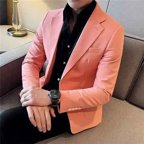 Men's Suit Business Jackets Thin Slim Fit Male Dress Blazer Coat Spring Autumn Simple Breasted Handsome Gentleman Vintage Casual